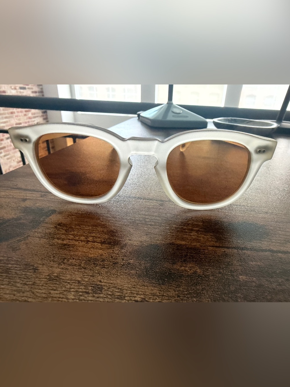 Peter Millar Unisex Round Sunglasses - Crystal Frost - Yellow/Orange Lenses - Picture 2 of 8